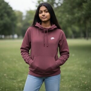 Nike Women's Maroon Hoodie with White Logo